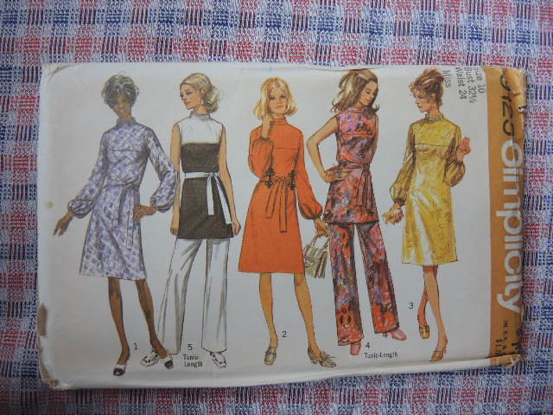 vintage 1970s simplicity sewing pattern 9125 dress or tunic and pants size 10 uncut image 2