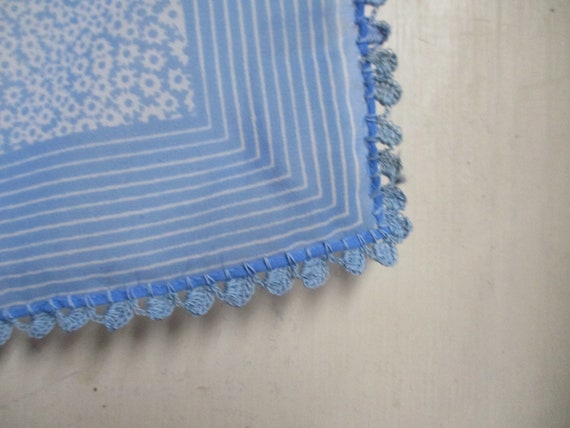 Vintage 1970s polyester scarf blue sheer small pr… - image 5