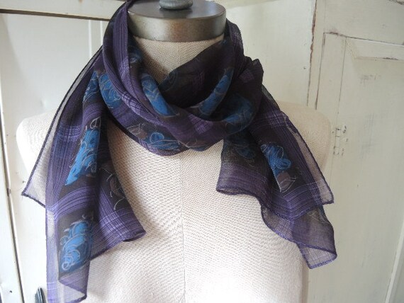 Vintage 1980s polyester scarf abstract purple she… - image 3