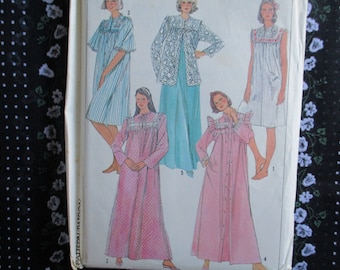 Vintage 1980s Simplicity sewing pattern 7643 misses pullover nightgown and robe in two lengths and bed jacket size medium UNCUT