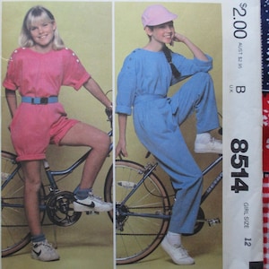vintage 1980s McCalls sewing pattern 8514 girls jumpsuit and sash UNCUT size 12