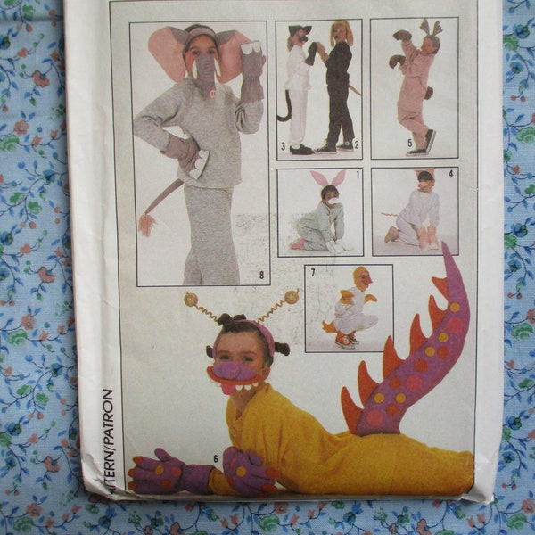 vintage 1980s simplicity sewing pattern 8830 halloween costume accessories one size fits children through adults elephant monster cat bunny