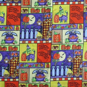 vintage 1990s novelty cotton fabric halloween bats cats pumpkins jeepers creepers 44 inches wide