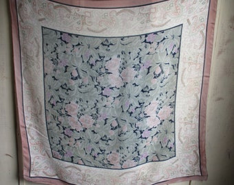 Vintage super soft rayon scarf pastel abstract flowers 34 x 35 inches