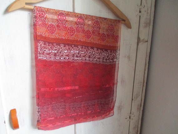 Vintage sheer shimmery silk like polyester scarf … - image 3