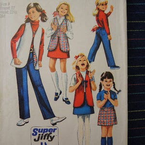 vintage 1970s Simplicity sewing pattern 8897 girls super jiffy skirt pants and reversible vest size 8