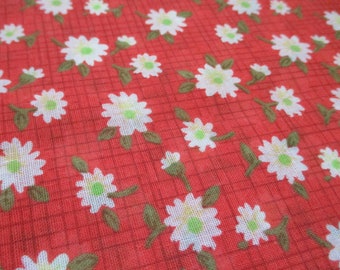 Vintage 1960s fabric sheer cotton poly blend red floral 45 inches wide BTY