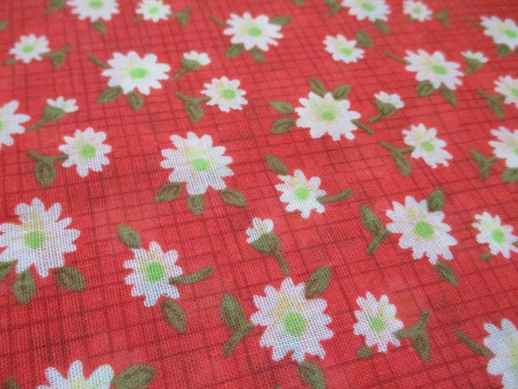 Vintage 1960s fabric sheer cotton poly blend red floral 45 inches wide BTY