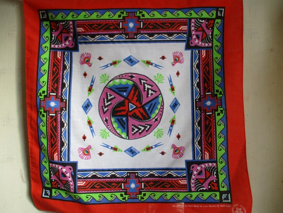 Vintage 1980s Wamcraft Bandana Southwest Native Inspired Crafted