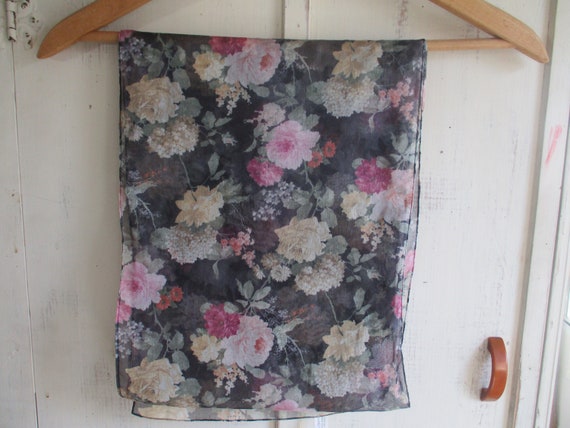 vintage 1980s Glentex scarf sheer floral polyeste… - image 4