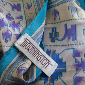 Vintage 1980s scarf Worthington Silk southwest cool colors with gold accents 30 x 31 inches