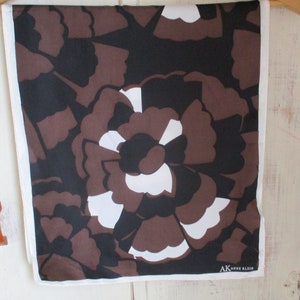 Vintage silk scarf Anne Klein abstract floral flowers white and brown 14 x 64 inches