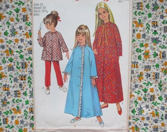 vintage 1960s Simplicity sewing pattern 7371 girls robe or top and pants size 12