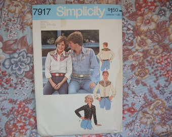 Vintage 1970s Simplicity Sewing Pattern 7917 Mens Shirt Size 34-36