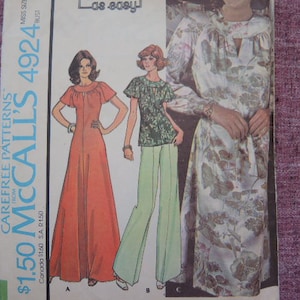 vintage 1970s McCalls sewing pattern 4924 misses dress or top  size 12