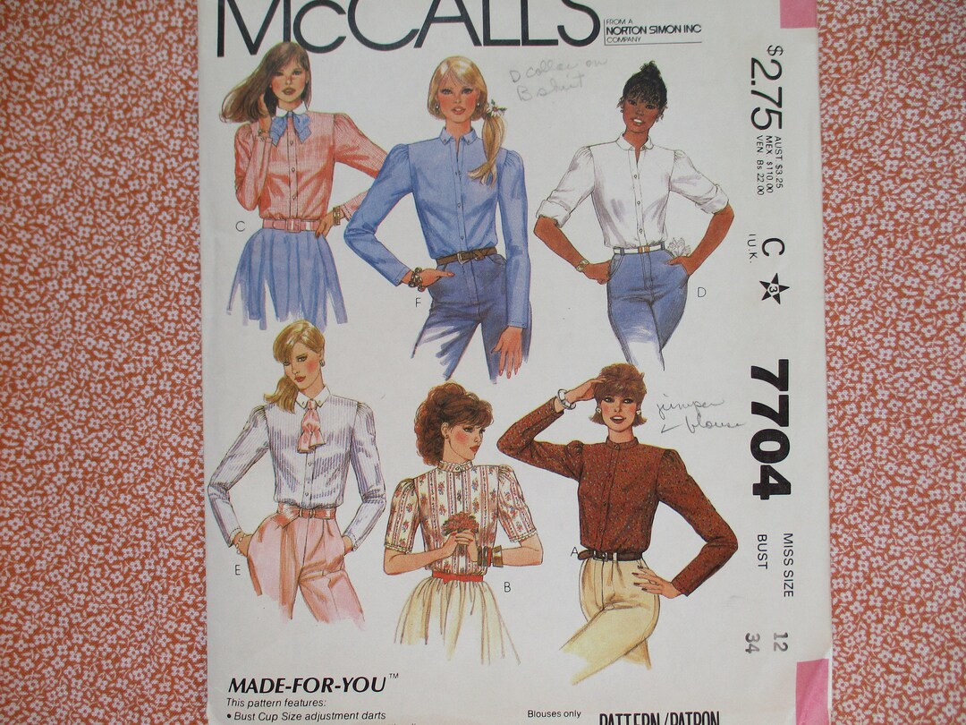 Vintage 1980s Mccalls Sewing Pattern 7704 Misses Disco Era Shirt UNCUT ...