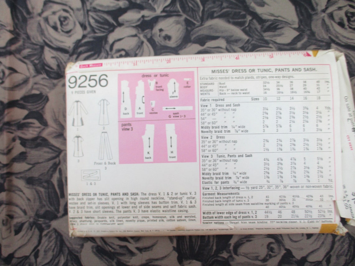Vintage 1970s Simplicity Sewing Pattern 9256 Misses Dress or Tunic ...