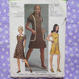 vintage 1970s simplicity sewing pattern 9237 Junior dress in two lengths  size 9jp