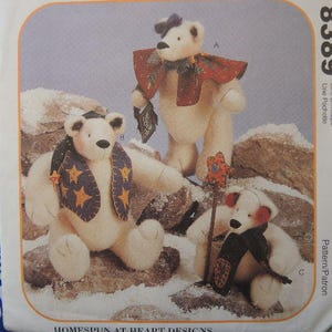 vintage 1990s McCall&#39;s sewing pattern 8389 Snow Bearies teddy bears one size UNCUT