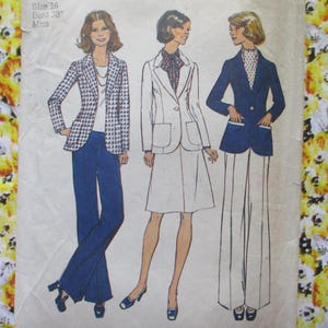 vintage 1970s Simplicity sewing pattern 6803 misses unlined suit and pants suit pants skirt jacket size 16