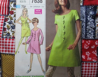vintage 1960s simplicity sewing pattern 7638 misses mod era dress and sash designer fashion size 14