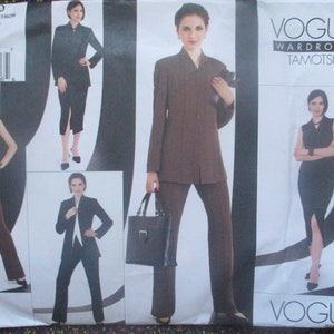 May include: A sewing pattern for a women's suit with a jacket, trousers, and a sleeveless top. The pattern is from Vogue Wardrobe Tamotsu and is for sizes 8-12.