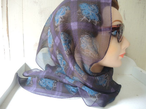 Vintage 1980s polyester scarf abstract purple she… - image 7