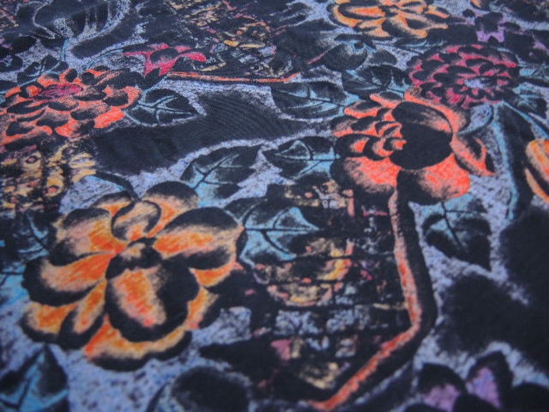 vintage 1980s T shirt fabric abstract urban abstract floral reversible slightly sheer