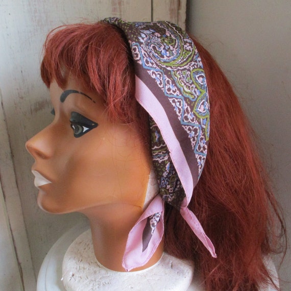 Vintage 1960s polyester  scarf made in Italy pink… - image 4