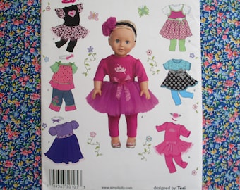 2000s sewing pattern Simplicity 0105 Doll clothes dresses for 18" dolls