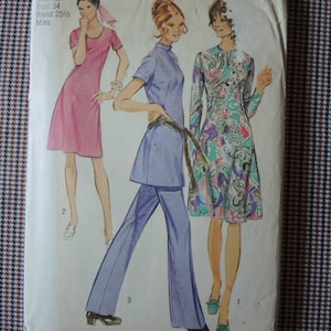 Vintage 1970er Jahre Chick Schnittmuster 9503 Damen Kleid oder Tunika mit drei Ausschnitten und Hosengröße 42