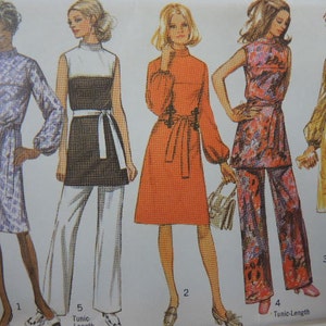 vintage 1970s simplicity sewing pattern 9125 dress or tunic and pants size 10 uncut image 1