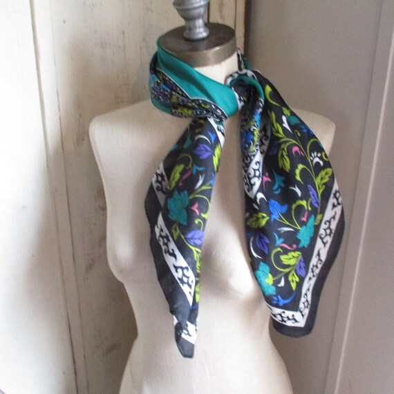 Vintage 1980s polyester scarf sheer floral flower… - image 3