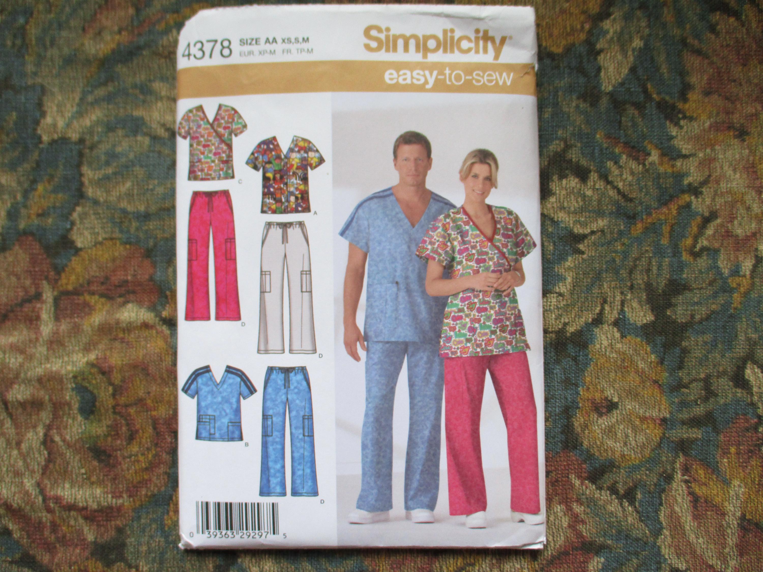 2000年代の縫製パターン Simplicity 4378 ミスまたはメンズスクラブ