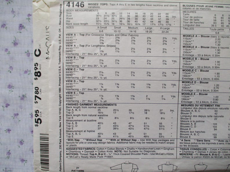 1990s Sewing Pattern Mccalls 4146 Misses 1 Hour Tops Size XS - Etsy