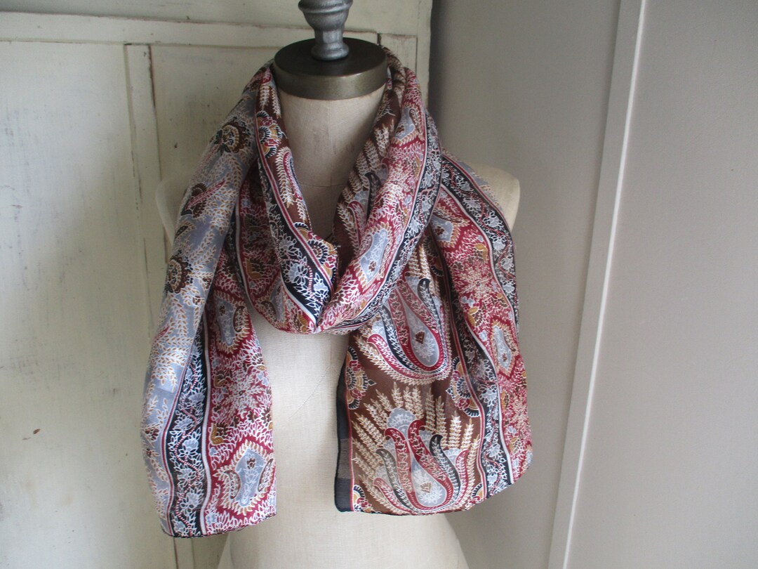 Vintage 1990s Berkshire Long Scarf Sheer Silk Like Polyester