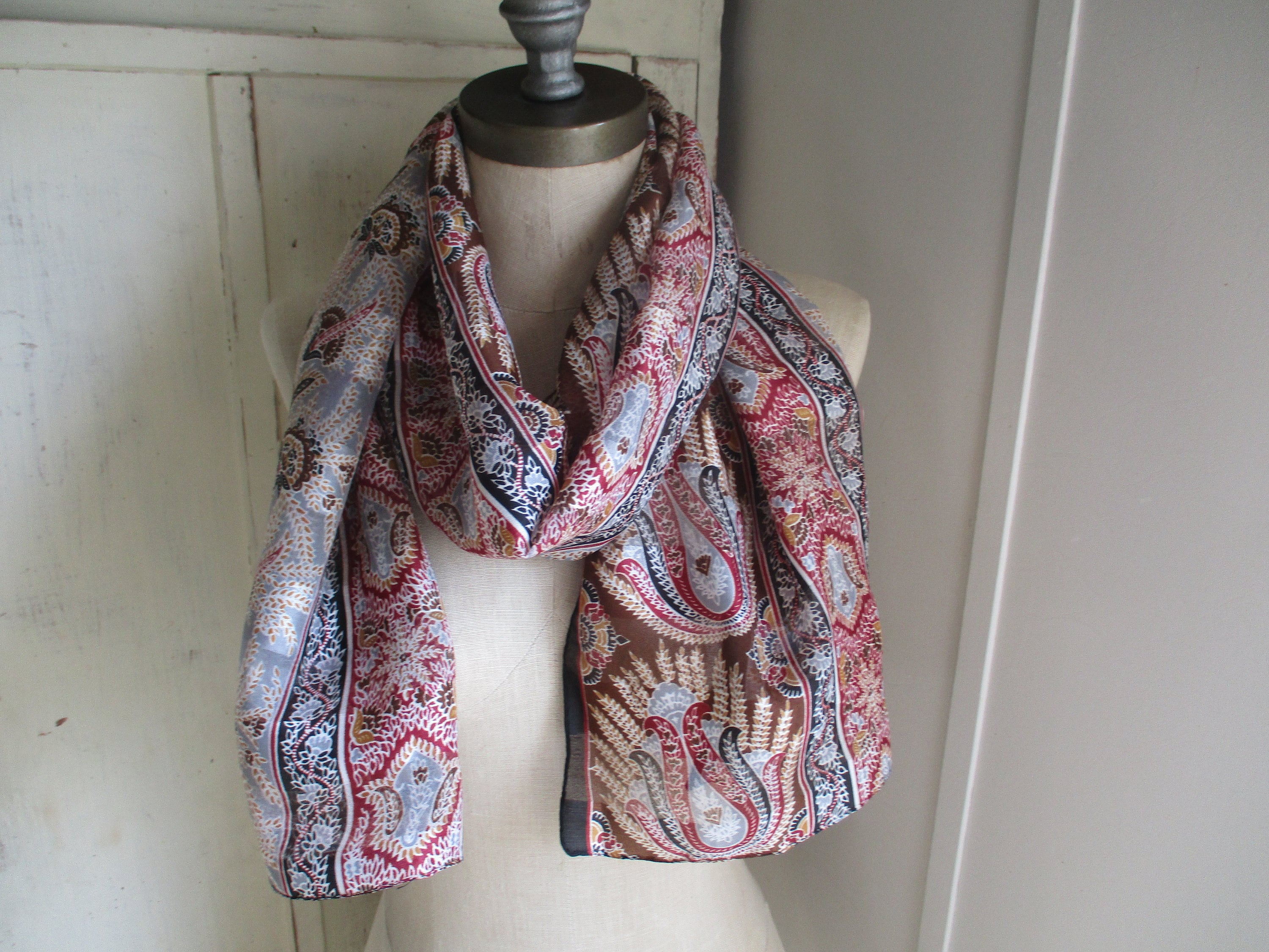 Vintage 1990s Berkshire Long Scarf Sheer Silk Like Polyester 