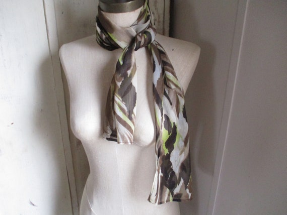 Vintage 1980s polyester scarf abstract sheer brow… - image 5