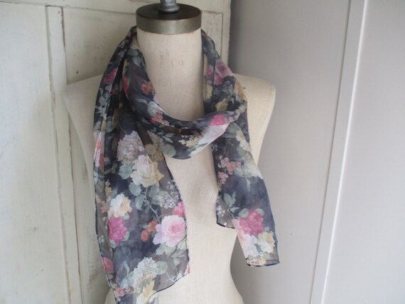 vintage 1980s Glentex scarf sheer floral polyeste… - image 3