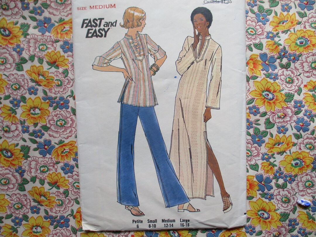 Vintage 1970s Butterick Sewing Pattern 3624 Misses Caftan and Top Size ...