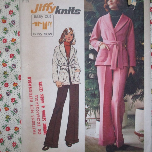 vintage 1970s Simplicity sewing pattern 5840 misses jiffy knit unlined jacket and pants size 12