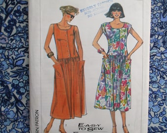 vintage 1980s Simplicity sewing pattern 8007 misses pullover dress in two lengths size 10-12-14