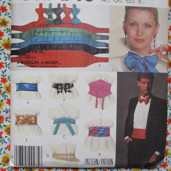 vintage 1980s McCalls sewing pattern 2449 Belt and tie package set of accessories one size  cummerbund bow tie ascot UNCUT