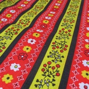Vintage 1970s fabric cotton floral flowers striped yellow red black white 44 inches wide bty