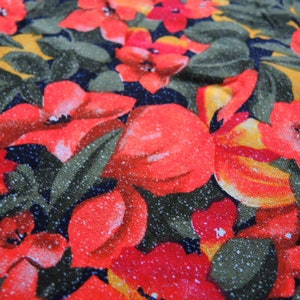 Vintage 1980s rayon fabric orange tropical floral 44 inches wide
