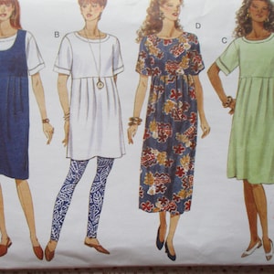 vintage 1990s Butterick fast and easy sewing pattern 3858 misses Maternity dress jumper top and leggings 6-8-10-12