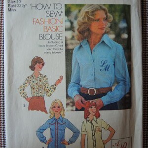 vintage 1970s simplicity sewing pattern 7078 misses basic blouse size 10