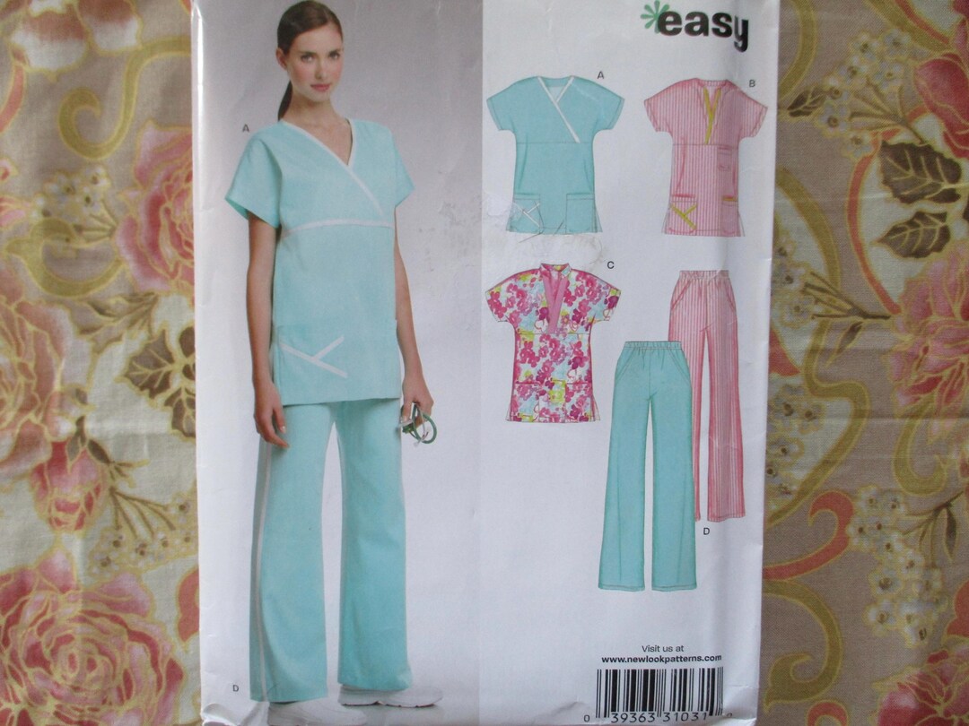 2010s New Look Sewing Pattern 6739 Misses Scrubs Top and Pants Sizes 8 ...