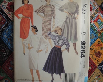 vintage 1980s McCalls sewing pattern 9264 misses dress or top skirt and scarf stretch knits only size 10 UNCUT