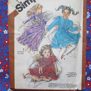 vintage 1980s simplicity sewing pattern Cinderella 5354 girls dress in two lengths and matching dress for dolls 15-17 inches UNCUT